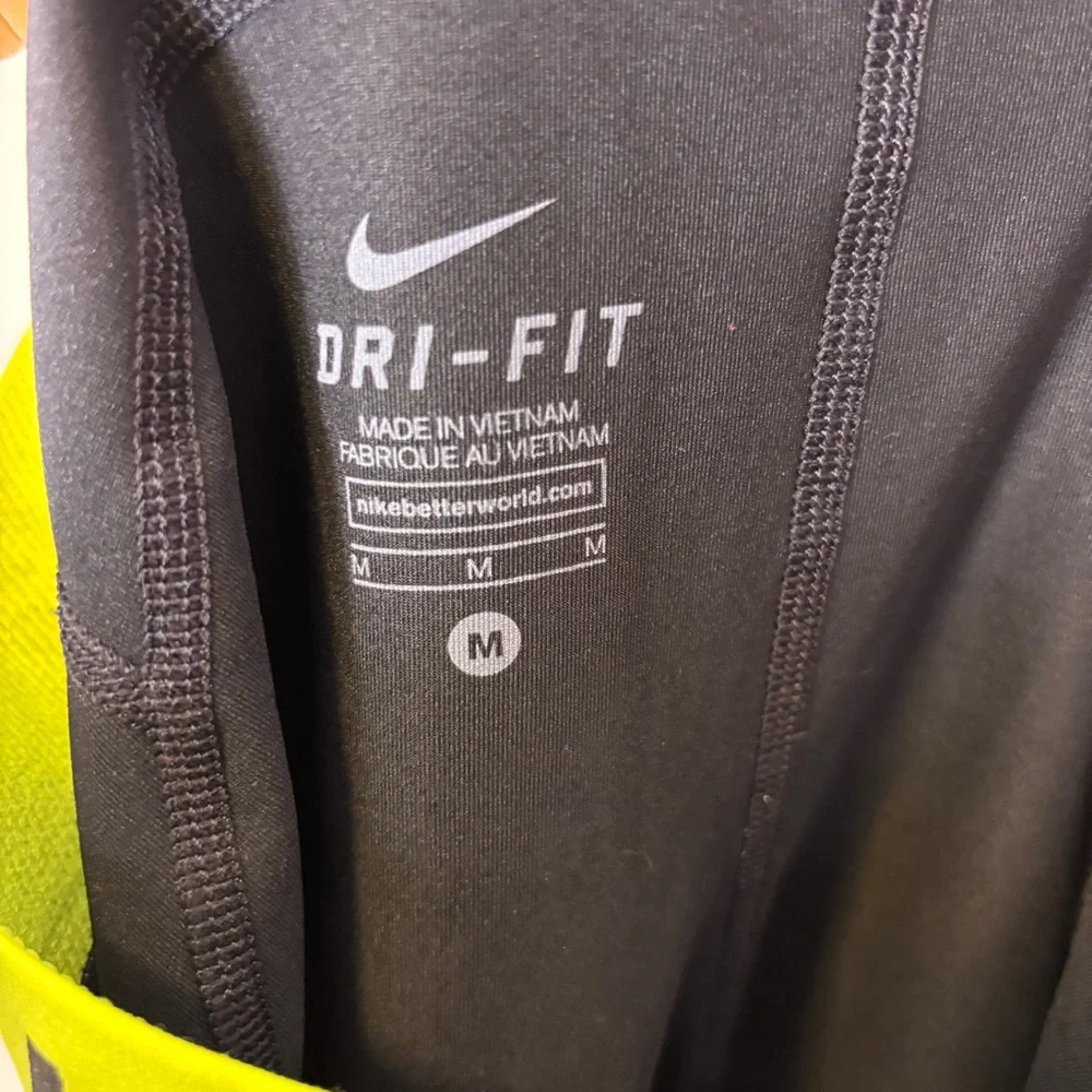 Nike‎ Black Athletic Spandex Shorts with Neon Yellow Waistband Medium